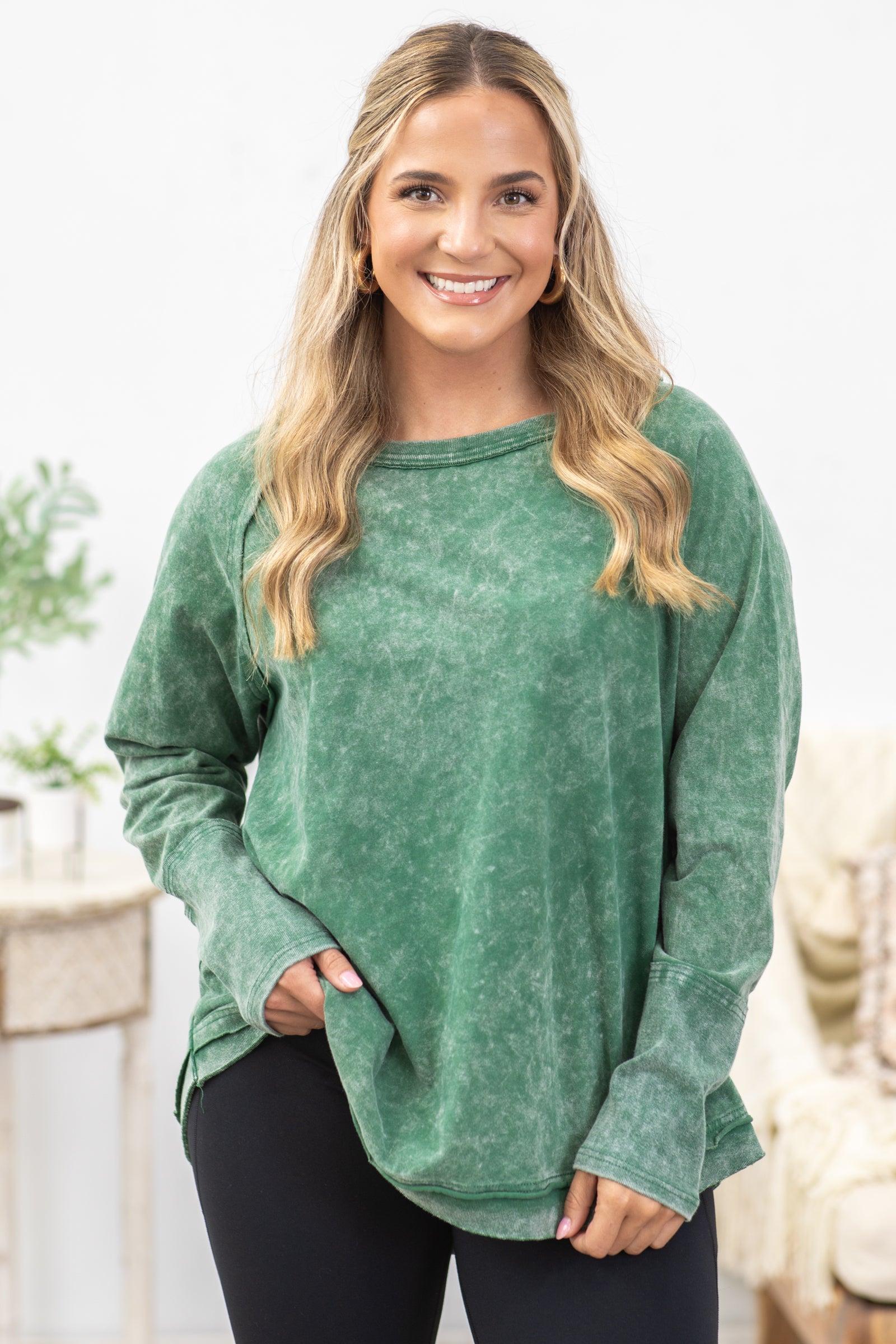 Long Sleeve Washed Knit Top Product Image