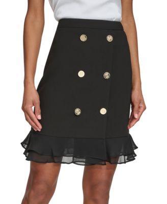 Karl Lagerfeld Paris Womens Button-Trim Ruffled-Hem Skirt Product Image