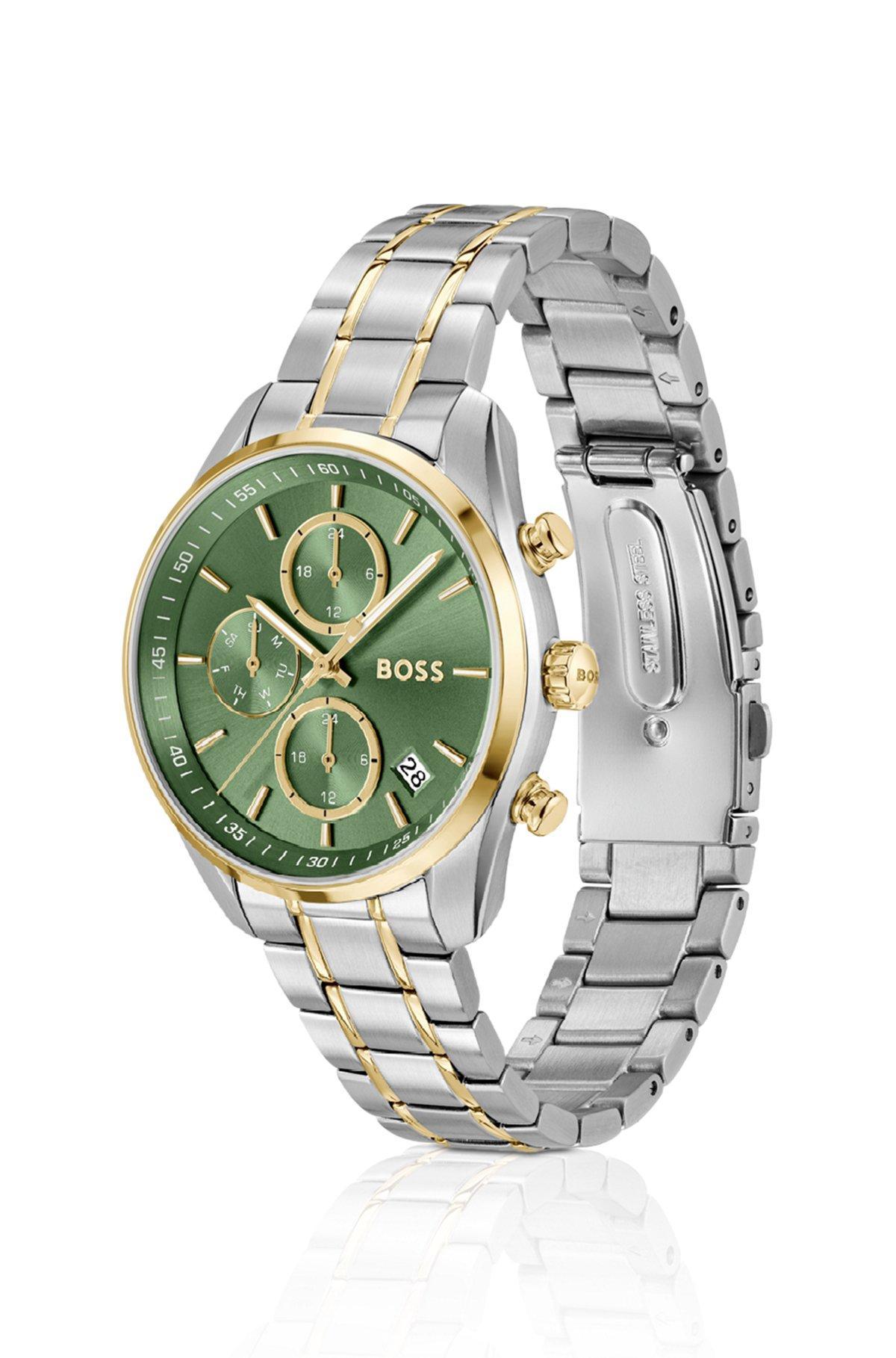 Two-tone watch with green dial and five-link bracelet Product Image