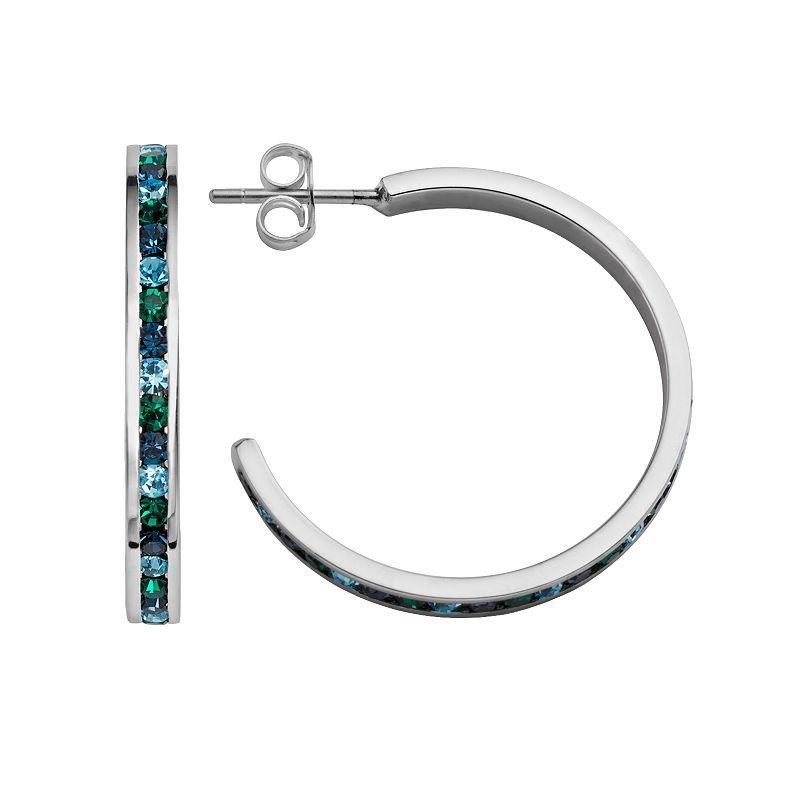 Traditions Jewelry Company Sterling Silver Green & Blue Crystal Hoop Earrings, Womens Product Image