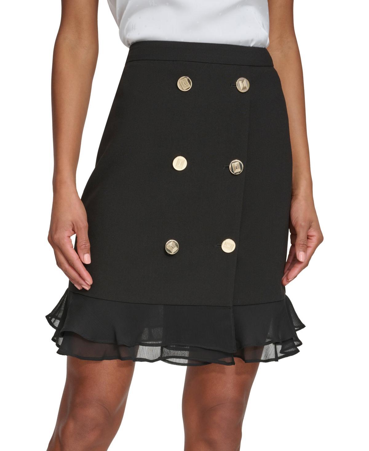 Karl Lagerfeld Paris Womens Button-Trim Ruffled-Hem Skirt Product Image