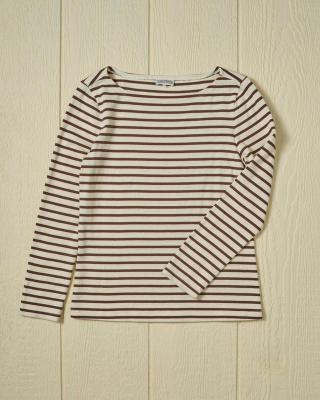 Women’s Breton Stripe Boatneck Tee in Off White/Coffee Product Image