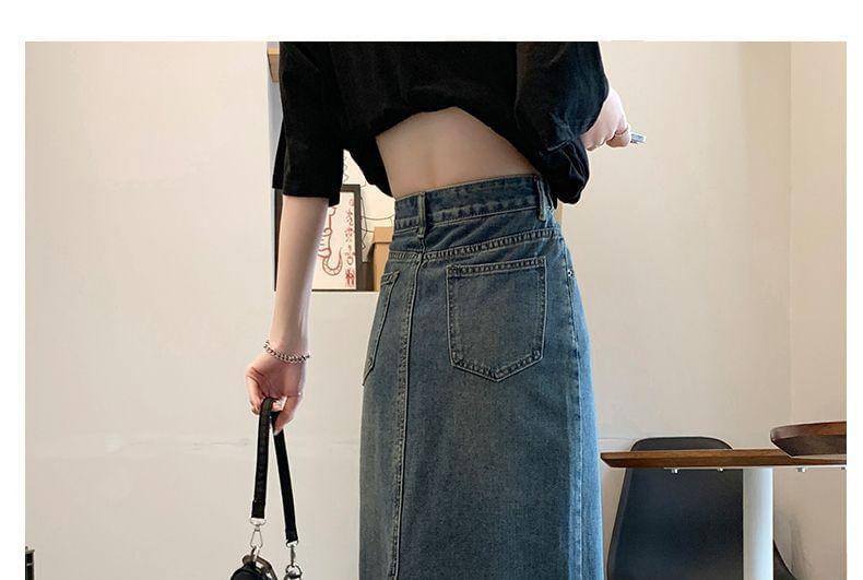 High Waist Denim Midi Straight Skirt product image