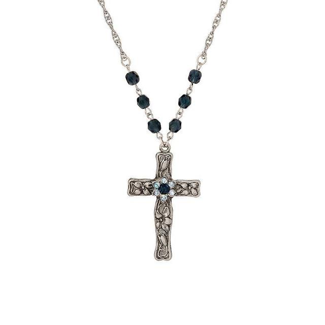 Symbols of Faith Silver Tone Cross Pendant Necklace, Womens, Blue Product Image