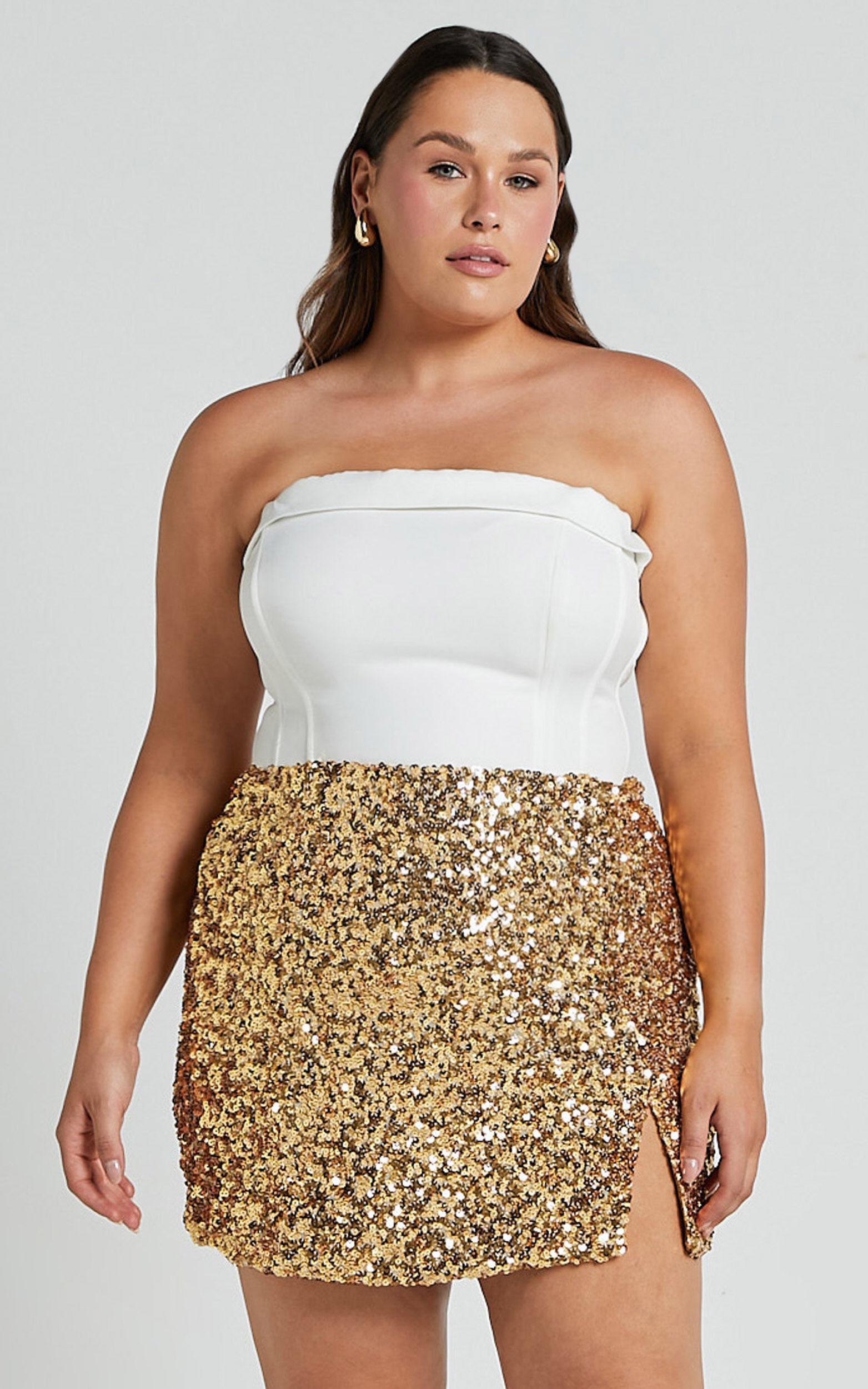 Ingrid Mini Skirt - Sequin Skirt in Gold Sequin Product Image