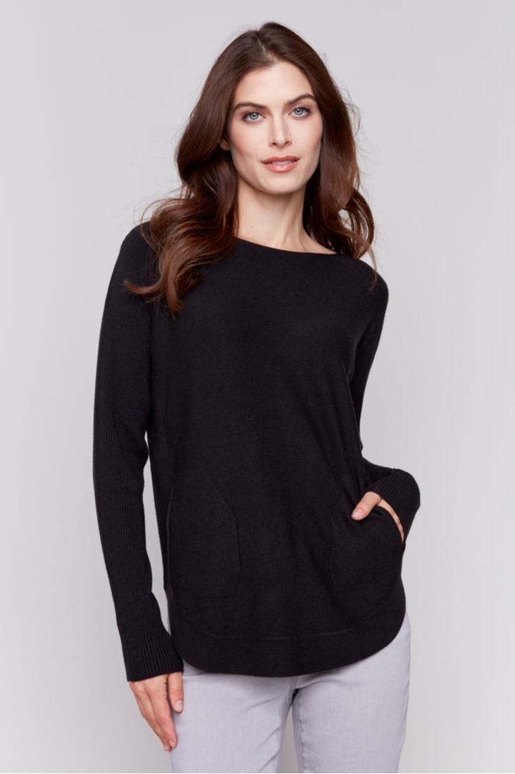 Round Hem Sweater w/Pockets & Back Lacing Product Image