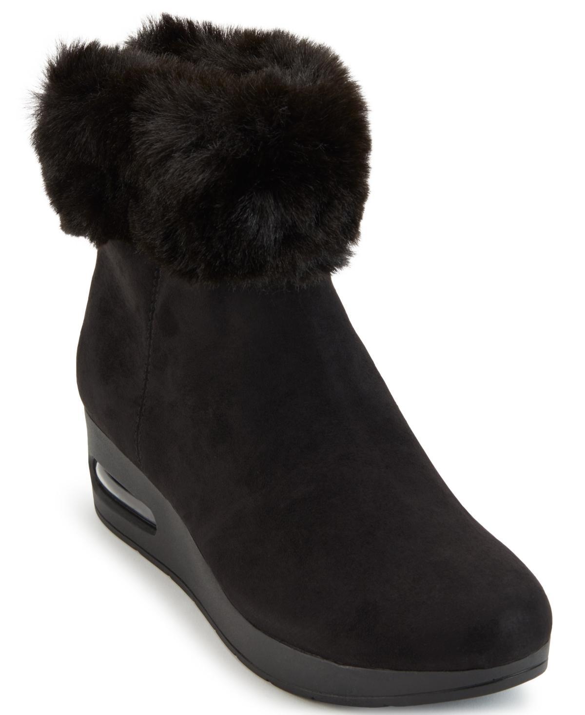 Dkny Womens Abri Faux-Fur Wedge Booties - Bordeaux/ Product Image