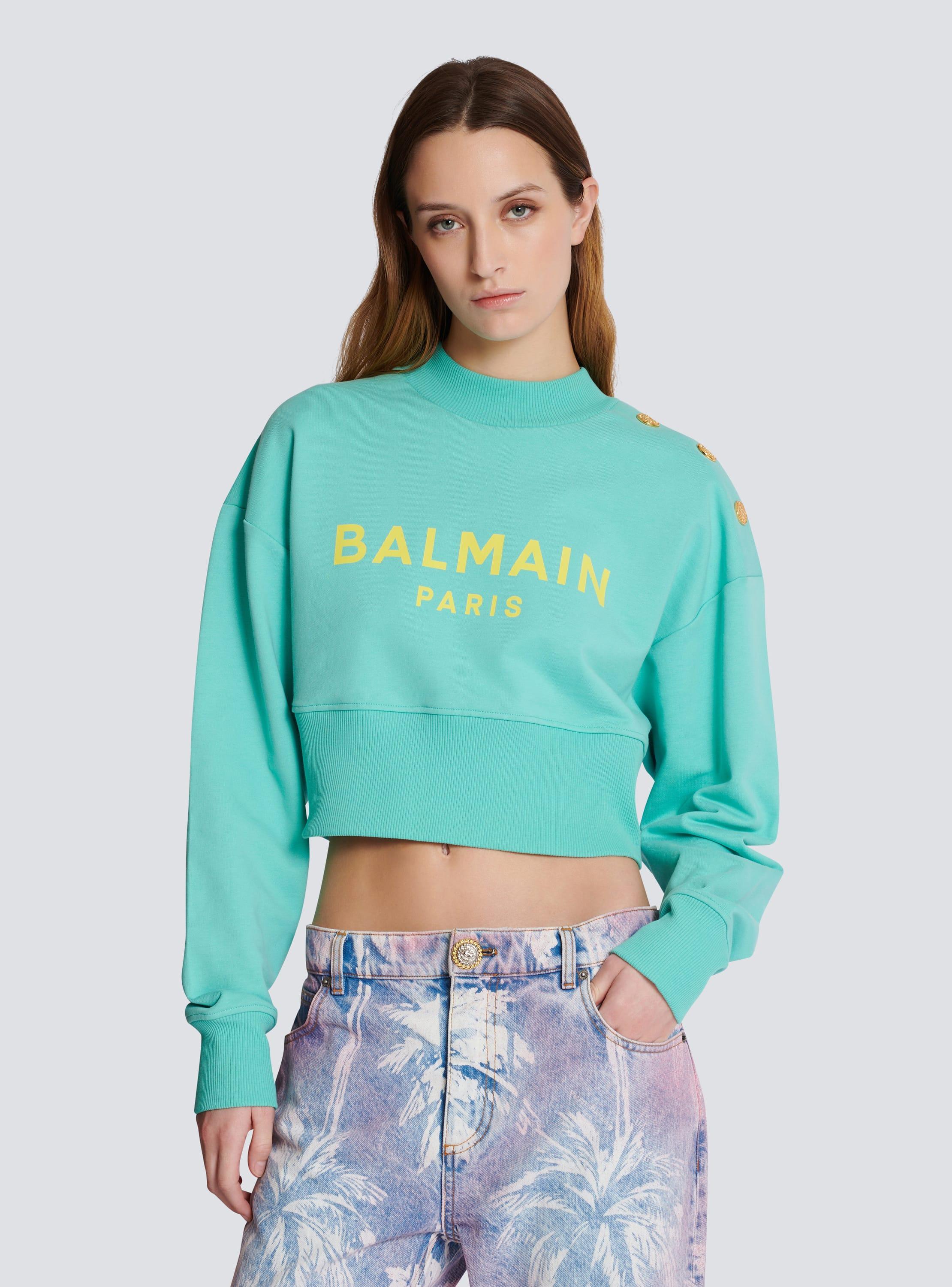 Cropped sweatshirt with Balmain Paris print Product Image