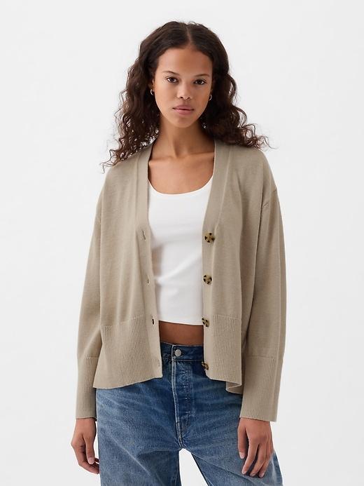 24/7 Split-Hem Linen-Blend Oversized Cardigan Product Image