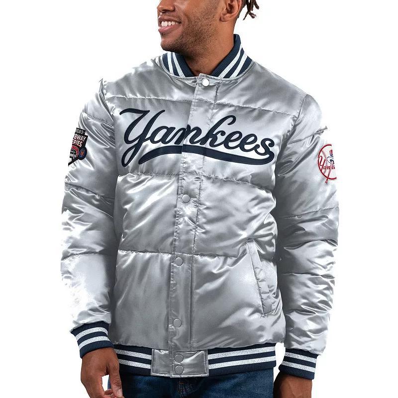 Mens Starter Silver New York Yankees Bronx Satin Full-Snap Varsity Bomber Jacket Product Image