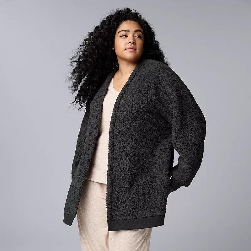 Plus Size Simply Vera Vera Wang Plush High-Pile Fleece Open-Front Cardigan, Womens Brown Product Image