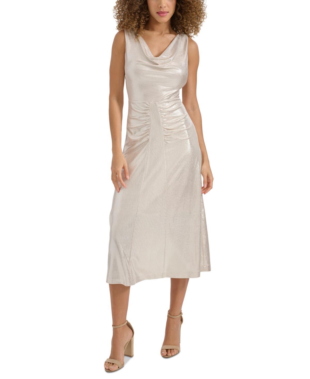 kensie Womens Metallic-Sheen Cowl-Neck Midi Dress Product Image