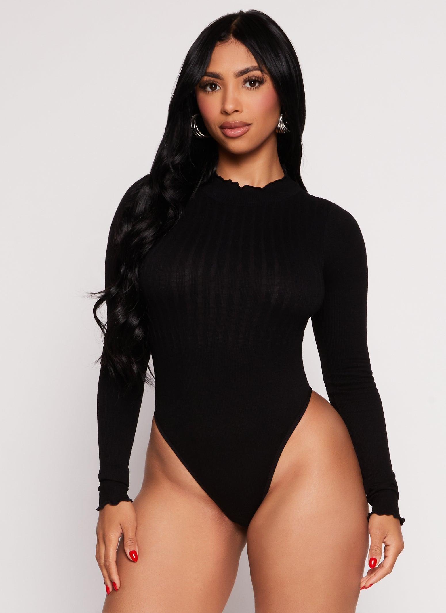 Womens Seamless Mock Neck Long Sleeve Bodysuit Product Image