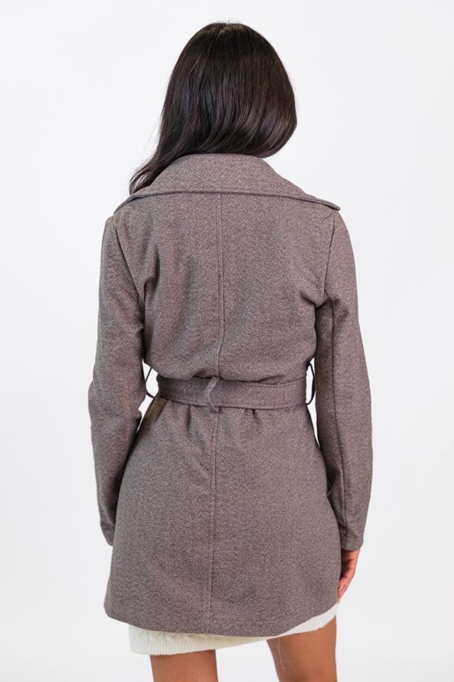 All To Give Brown Herringbone Wool Blend Coat FINAL SALE Product Image