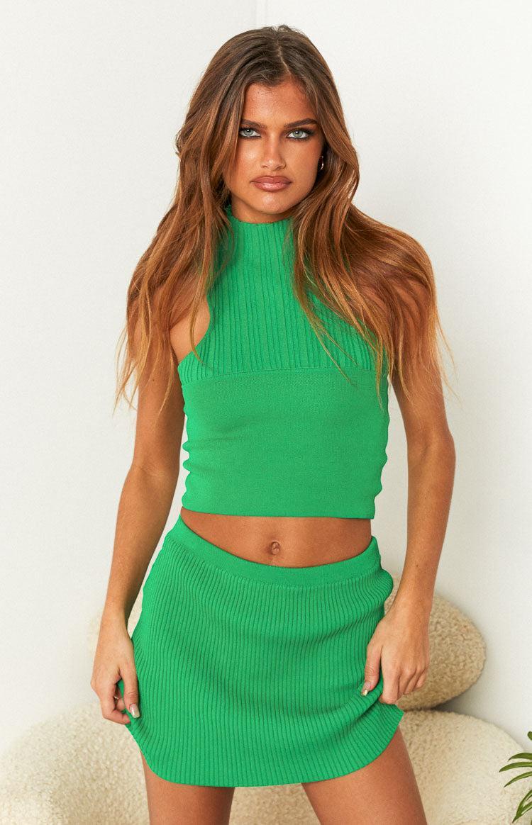 Dominica Green Rib Mini Skirt Product Image