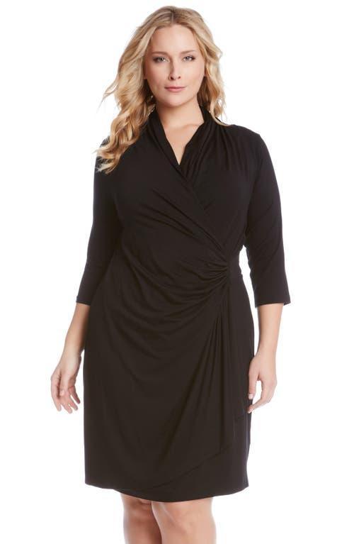 Karen Kane Three Quarter Sleeve Jersey Cascade Faux Wrap Dress Product Image