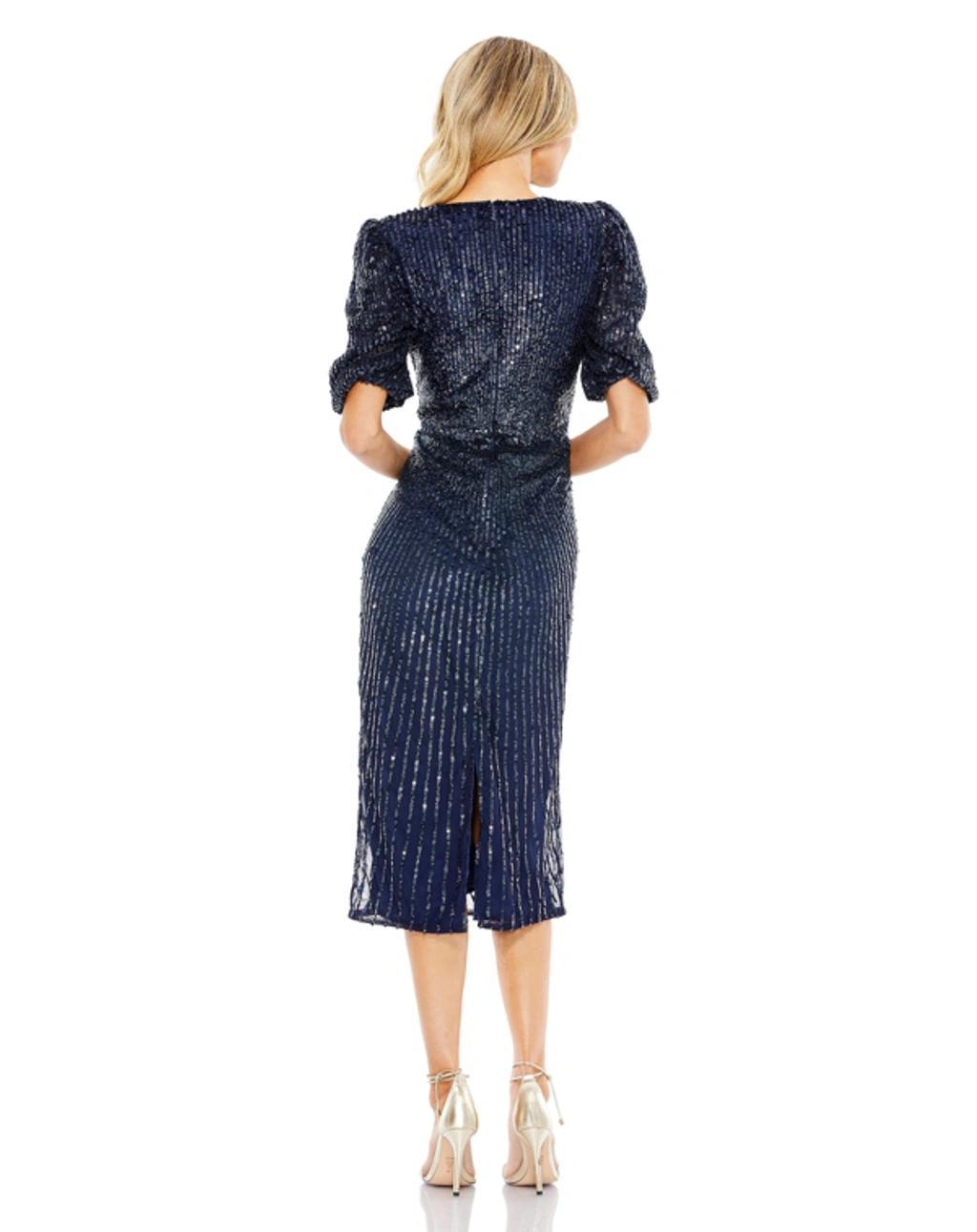 Sequin Puff Sleeve Sheath Dress In Midnight Product Image