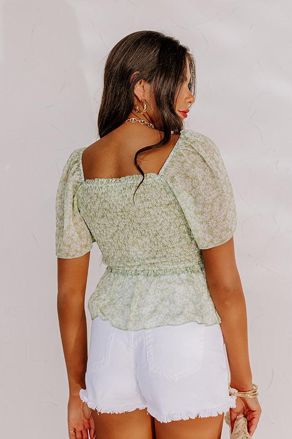 Peonies Preferred Smocked Top In Lime Product Image