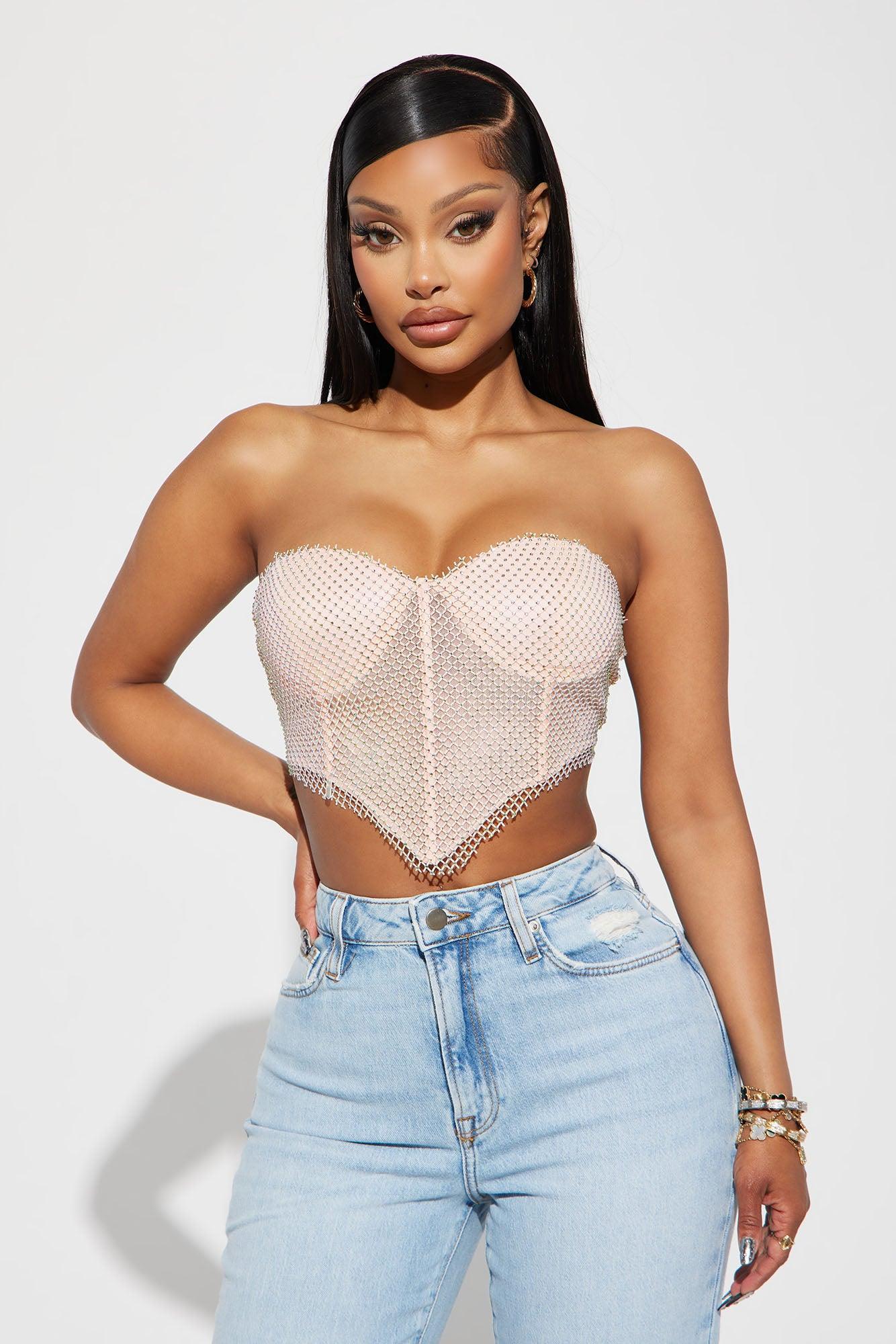 In Your Dreams Rhinestone Corset Top - Blush Product Image