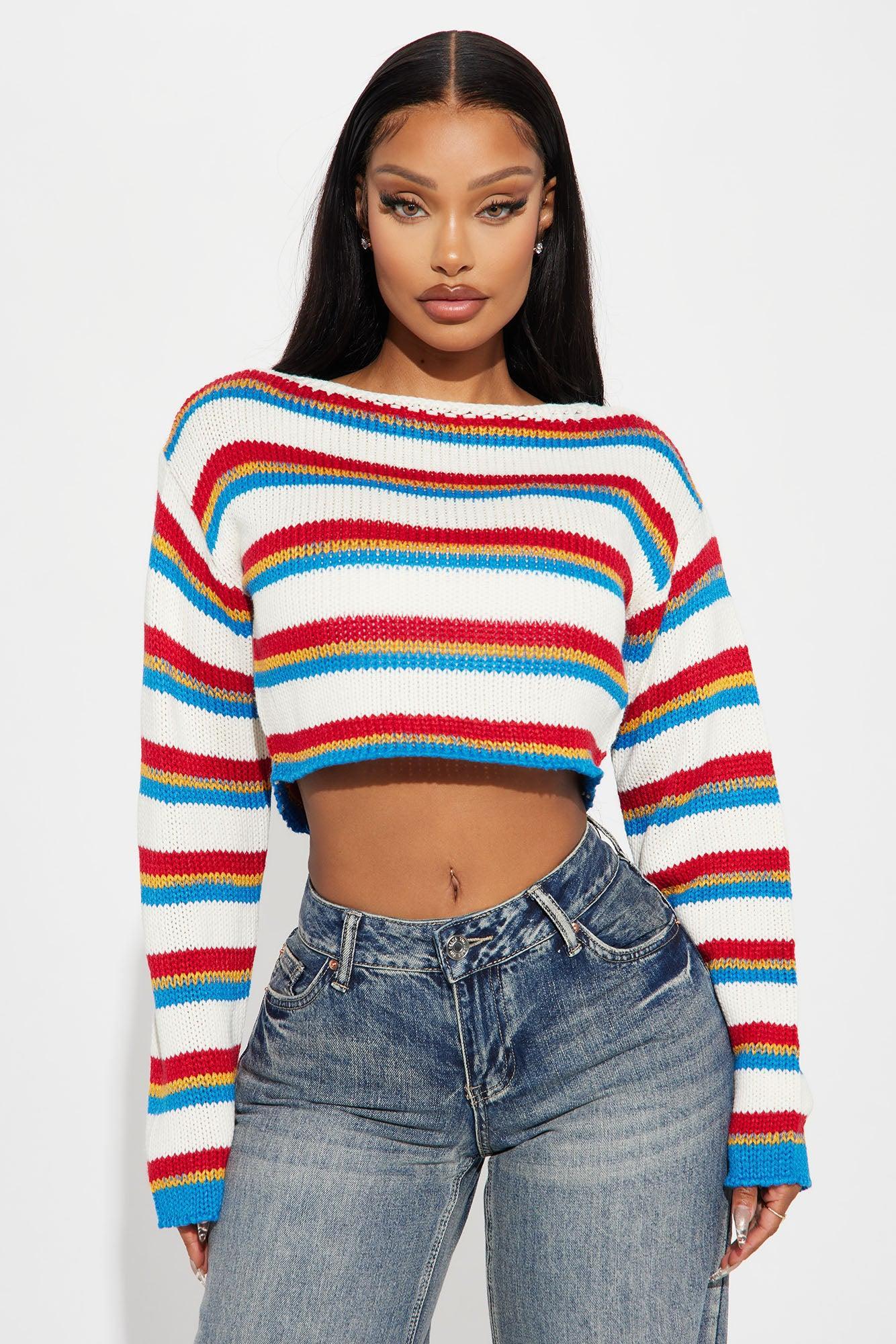 Feelin' Good Striped Sweater - White/combo Product Image