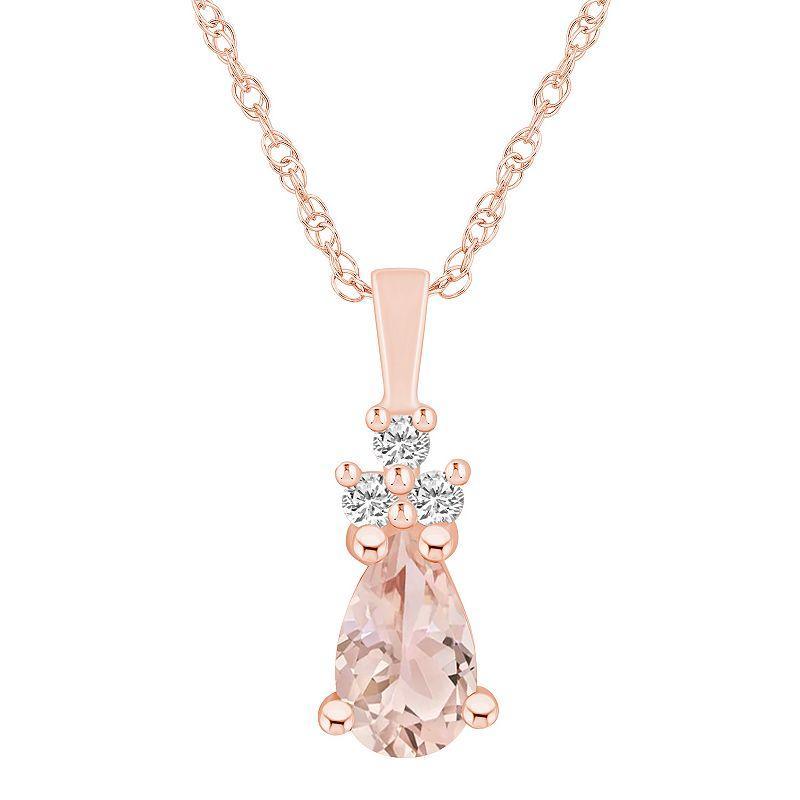 Alyson Layne 14k Rose Gold Pear Shape Morganite & 1/10 Carat T.W. Diamond Pendant Necklace, Womens Pink Product Image