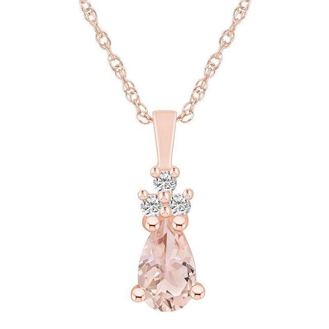 Alyson Layne 14k Rose Gold Pear Shape Morganite & 1/10 Carat T.W. Diamond Pendant Necklace, Womens 14k Rosegold Product Image