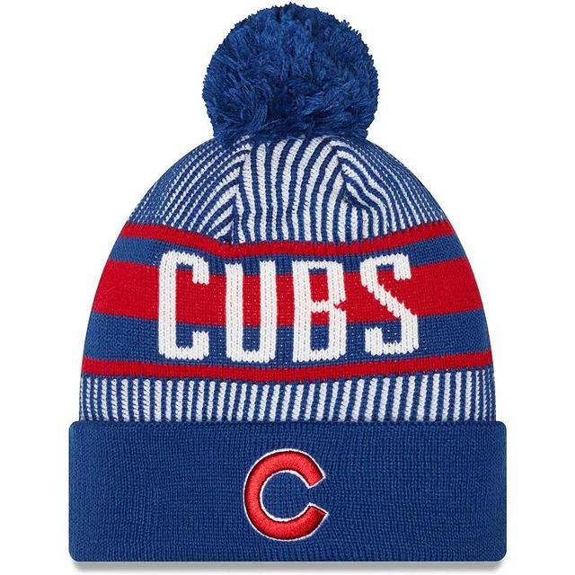 Mens New Era Royal Chicago Cubs Striped Cuffed Knit Hat with Pom Product Image