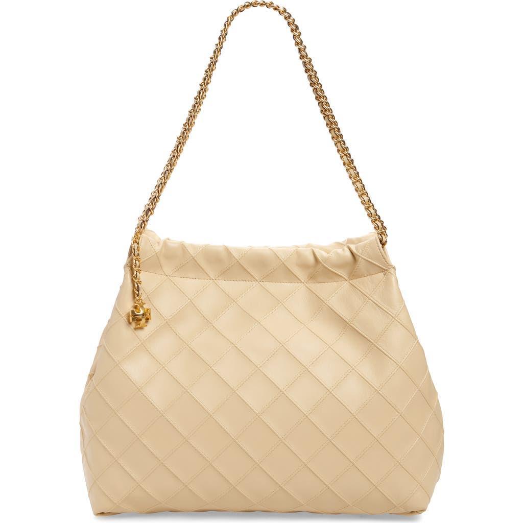 TORY BURCH Fleming Quilted Leather Hobo Bag In Neutral Product Image