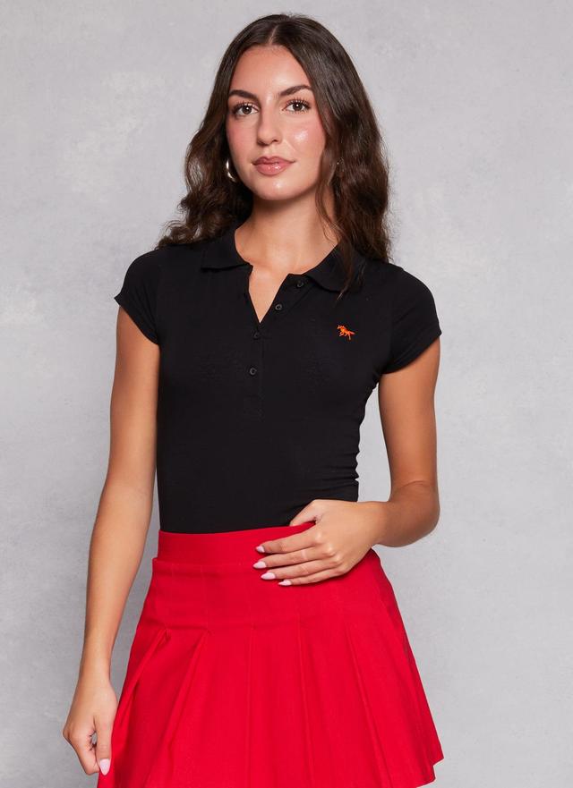 Womens Embroidered Short Sleeve Polo Shirt Product Image