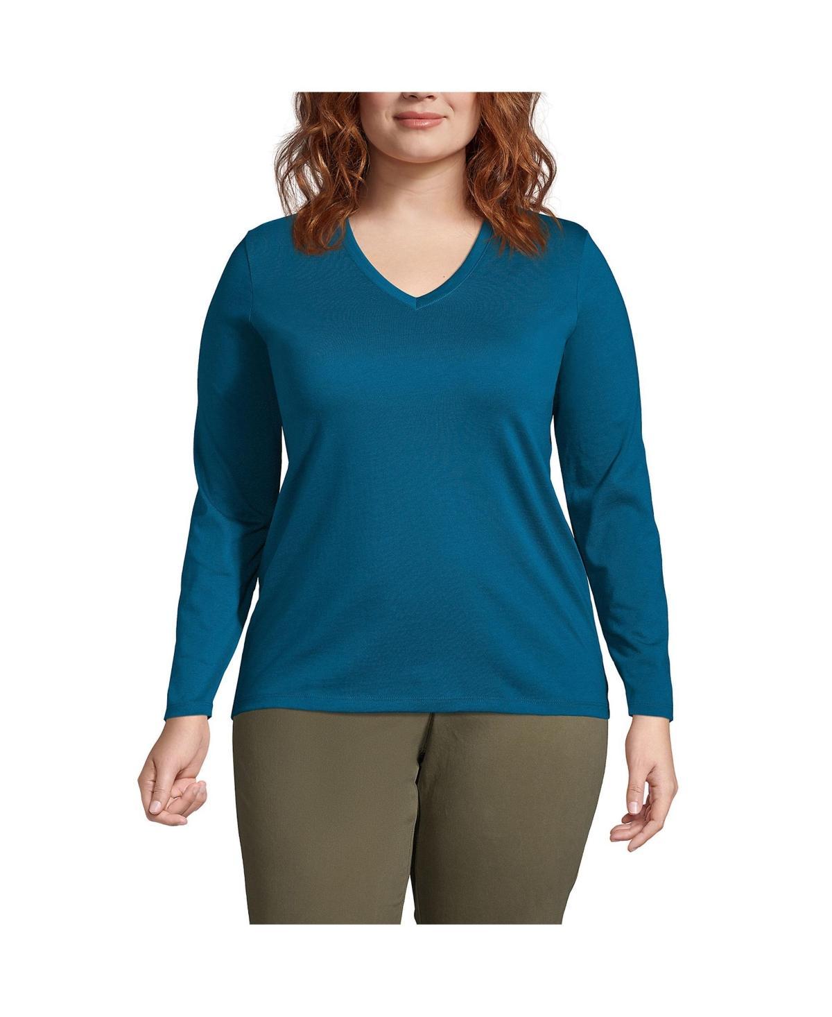 Plus Size Lands End Relaxed-Fit Supima Cotton V-Neck Tee, Womens Baltic Blue Product Image