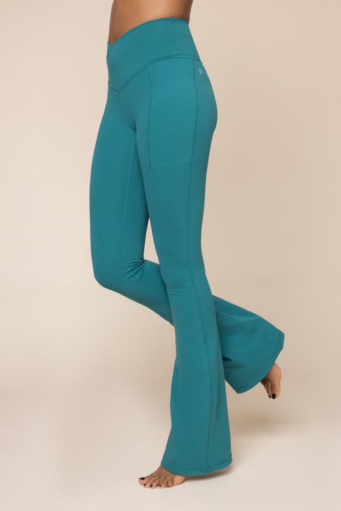 Crisscross Hourglass® Flared Leggings with Pockets - Emerald Product Image