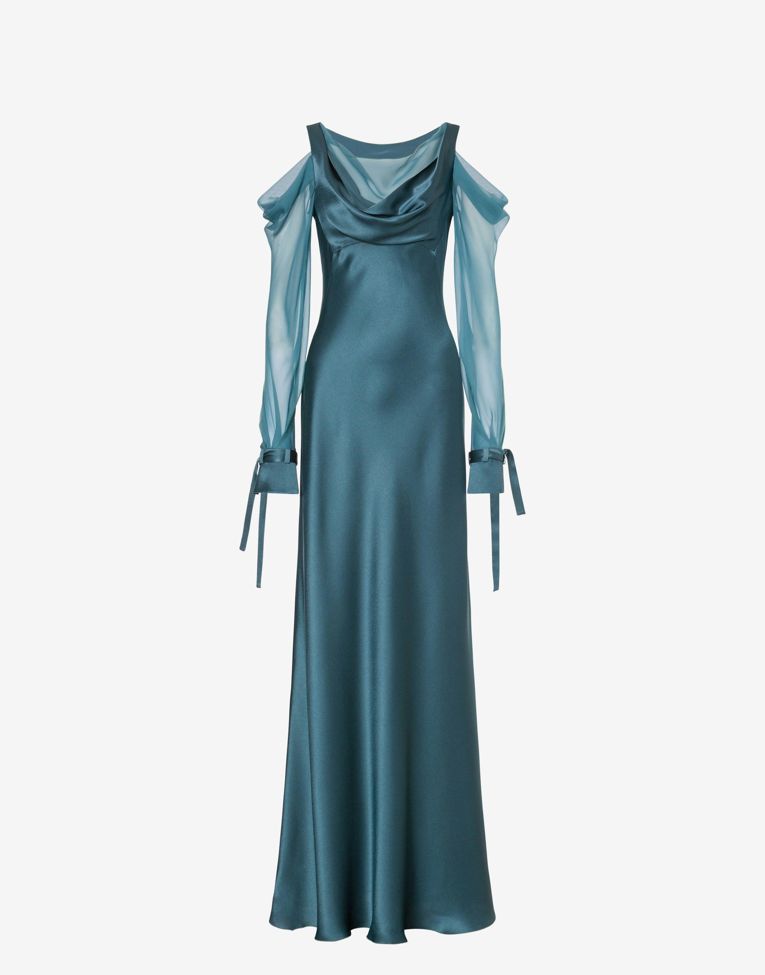 Satin dress with chiffon sleeves Product Image