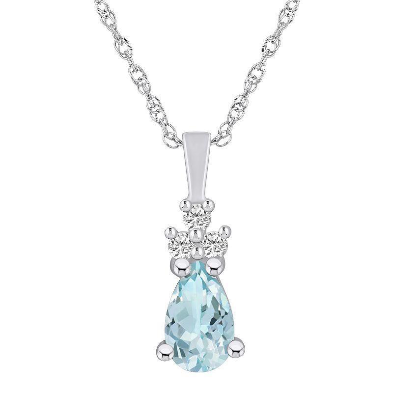 Alyson Layne 14k White Gold Pear Shape Aquamarine & 1/10 Carat T.W. Diamond Pendant Necklace, Womens Blue Product Image