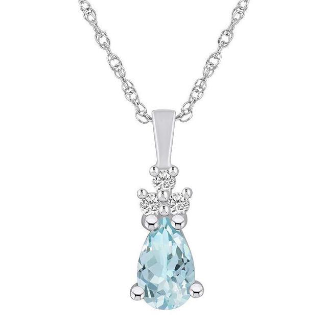 Alyson Layne 14k White Gold Pear Shape Aquamarine & 1/10 Carat T.W. Diamond Pendant Necklace, Womens Product Image