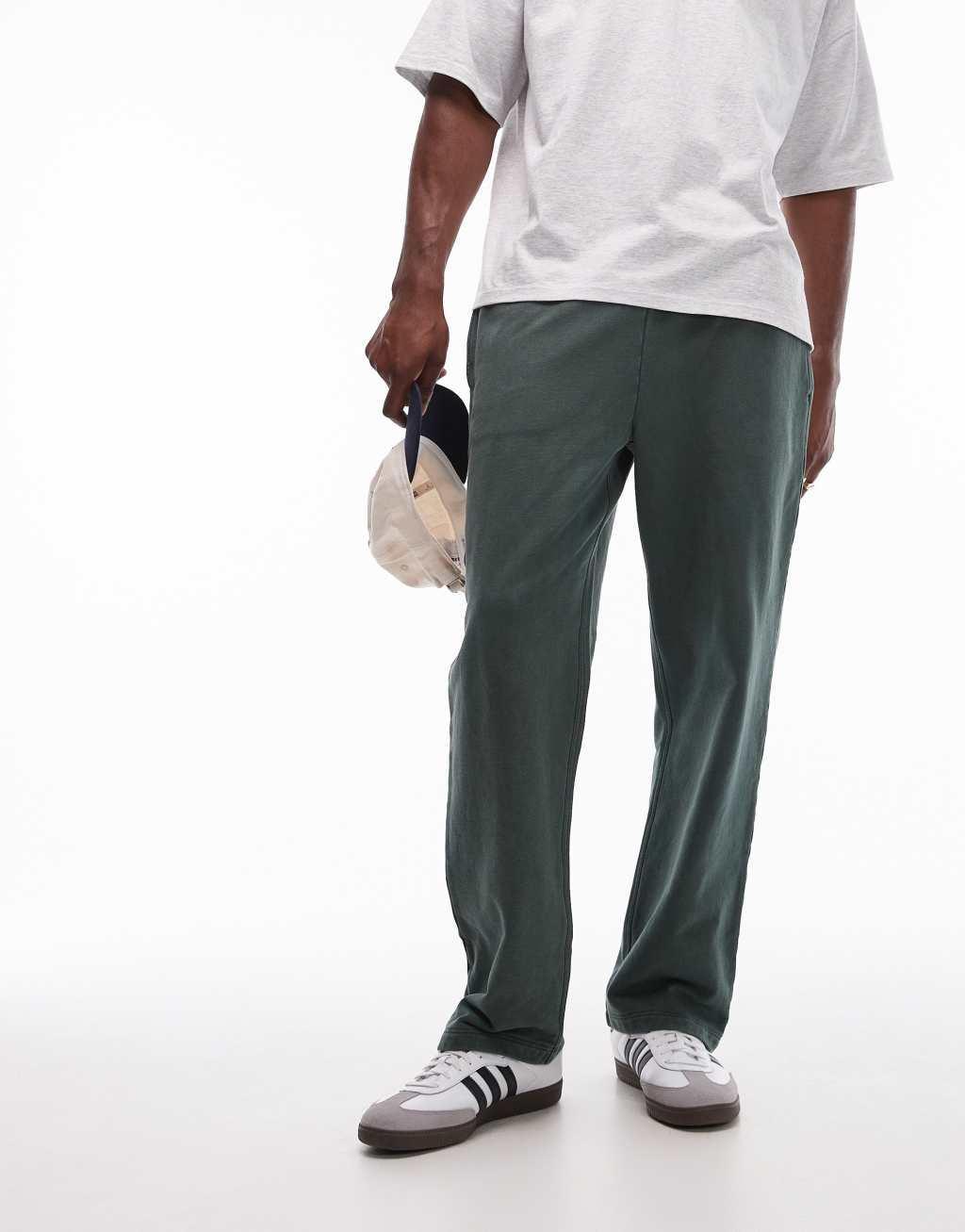 Topman washed straight leg sweatpants in green Product Image