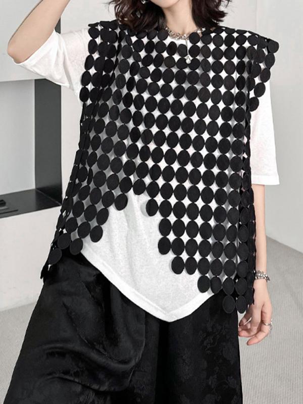 Irregular Clipping Loose Hollow Solid Color Split-Joint Round-Neck Vest Top Product Image