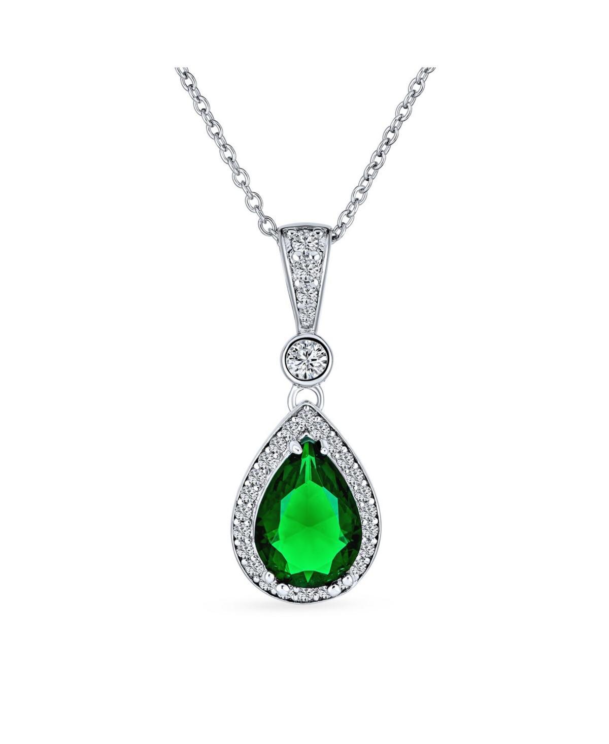 Bling Jewelry Blue Cz Halo Solitaire Teardrop Pear Shape Pendant Necklace For Women .925 Sterling Silver Product Image