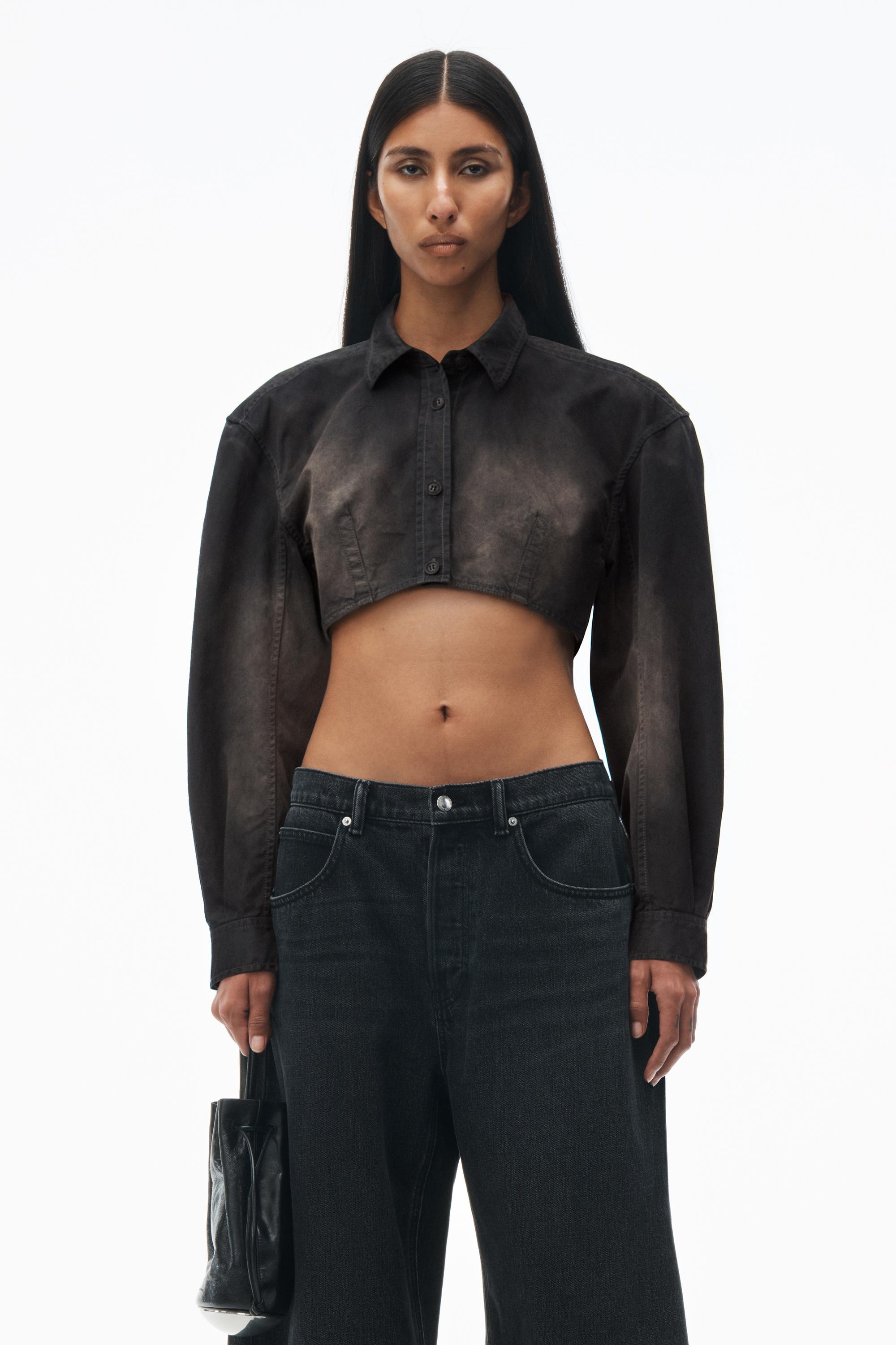 Curved Cropped Shirt In Cotton Twill Product Image