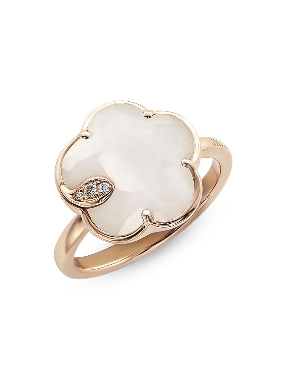 Womens Petit Joli 18K Rose Gold, White Agate, & Diamond Flower Ring Product Image