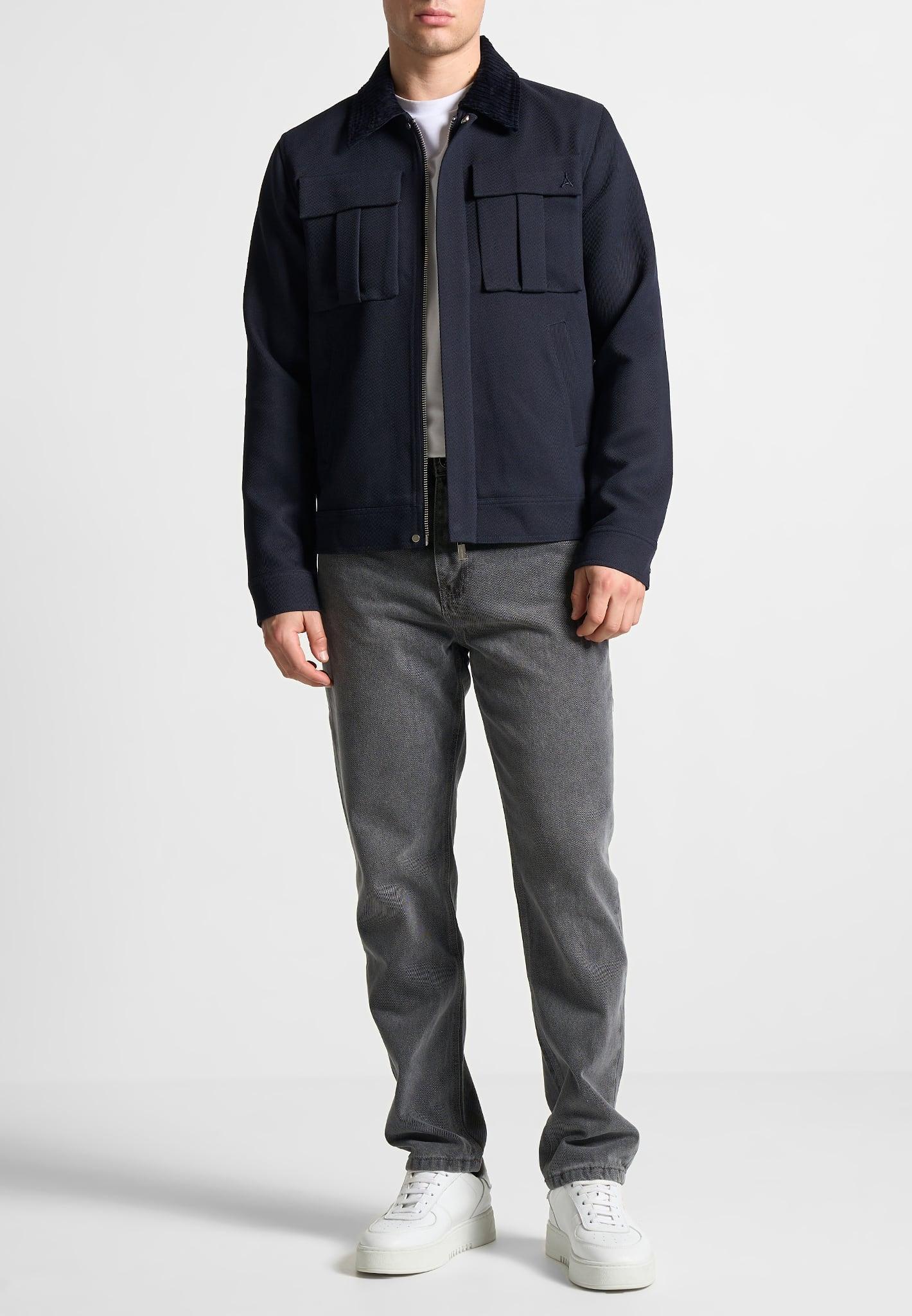 Twill Trucker Jacket with Velvet Collar - Navy Male Product Image