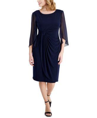 Connected Petite Chiffon Cape-Sleeve Sheath Dress Product Image