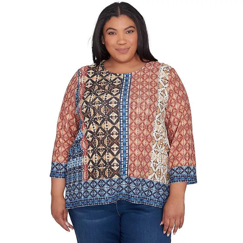 Plus Size Alfred Dunner Batik Textured Border Top, Womens Product Image