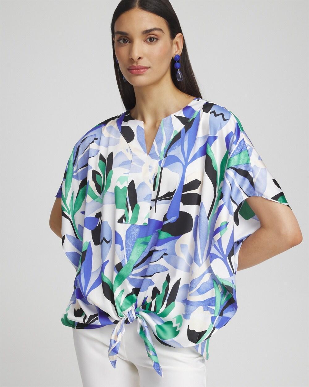 Women's Tropical Satin Tie-Front Tunic Top Product Image