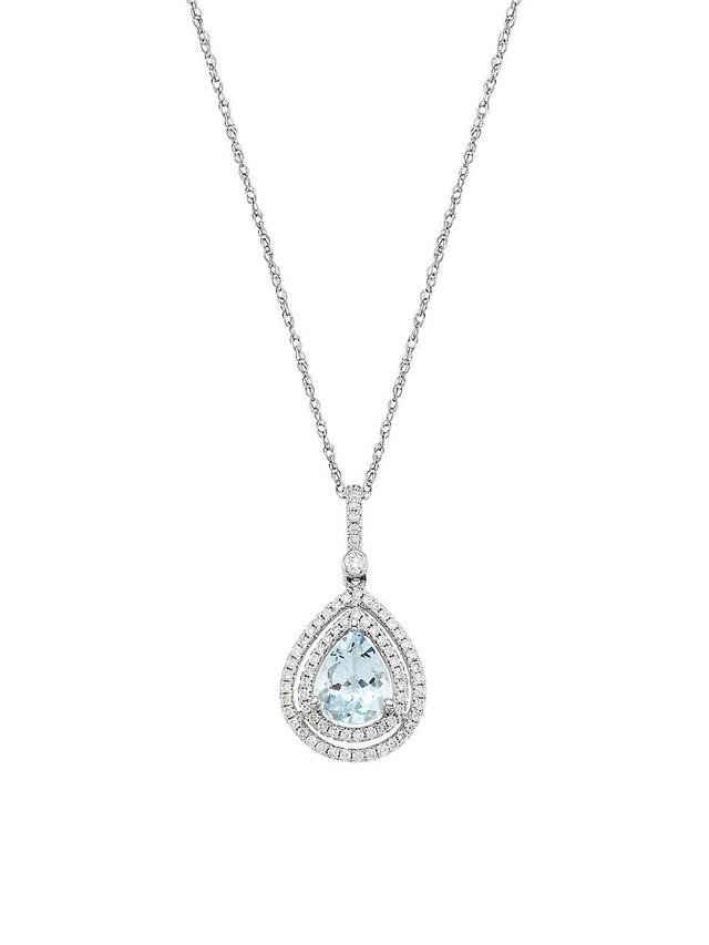 Womens 14K White Gold, Aquamarine & 0.4 TCW Diamond Pendant Necklace Product Image