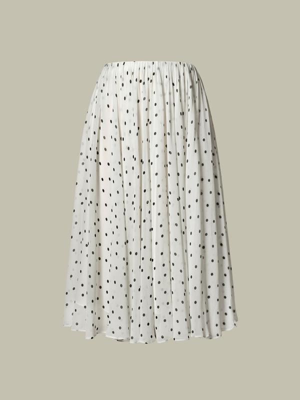 Polka-Dot Silk Midi Skirt Product Image