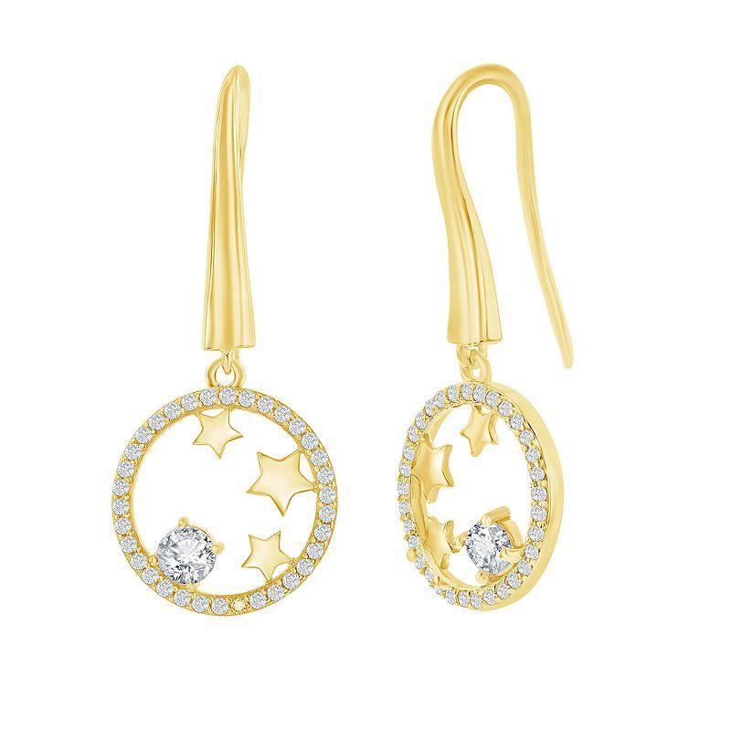 Argento Bella Sterling Silver Cubic Zirconia Circle Stars Earrings, Womens, Yellow Product Image