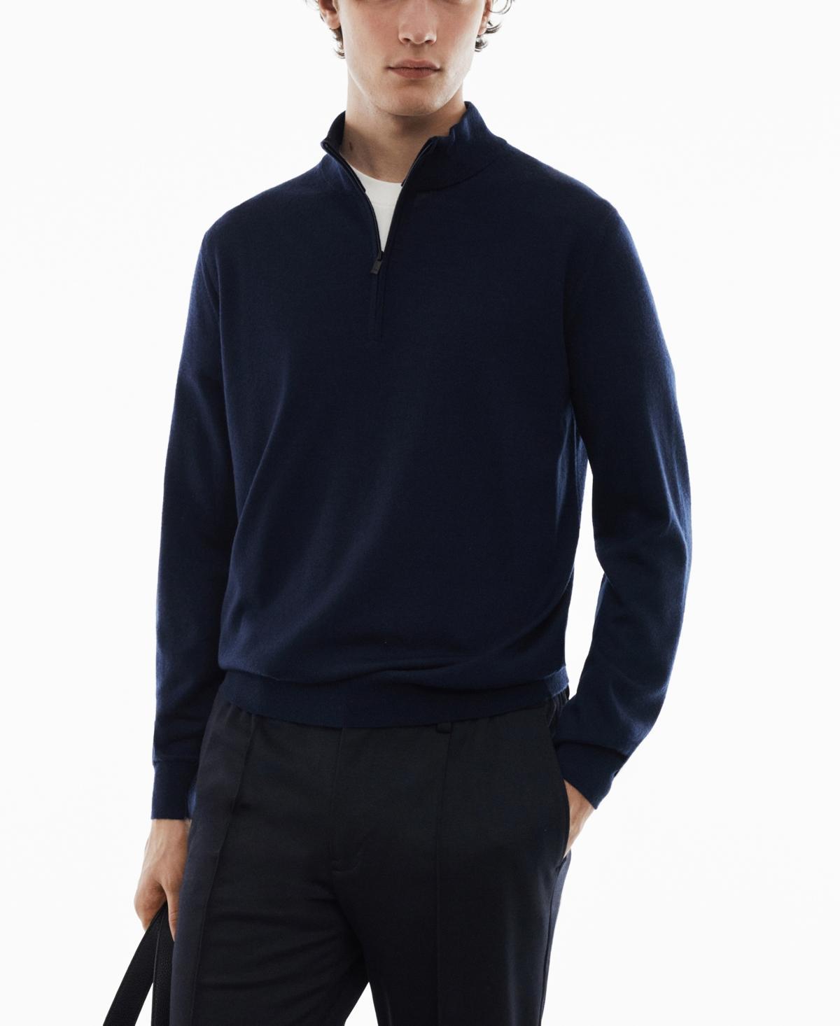 MANGO MAN - 100% merino wool sweater with zipper collar navyMen Product Image