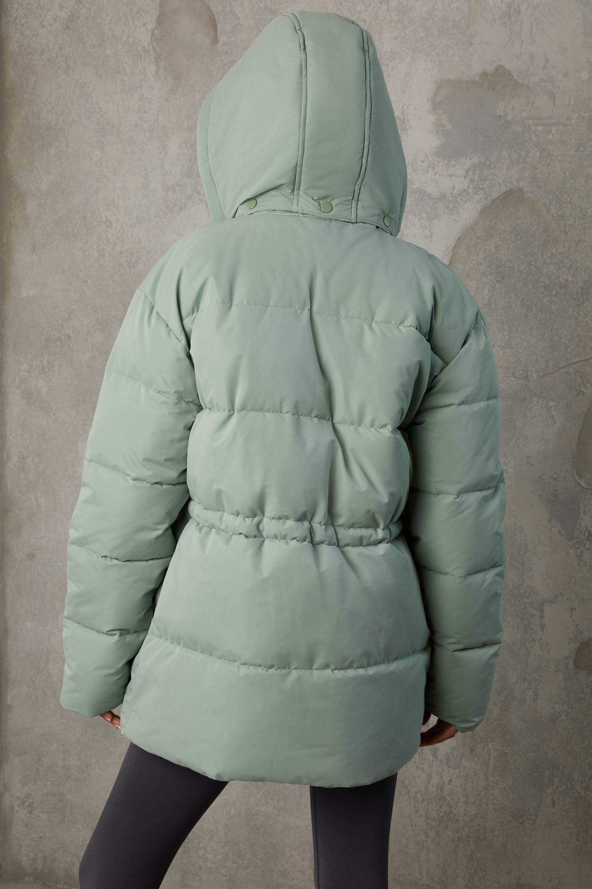 Mid Length Hooded Puffer Coat in Iceberg Green Product Image