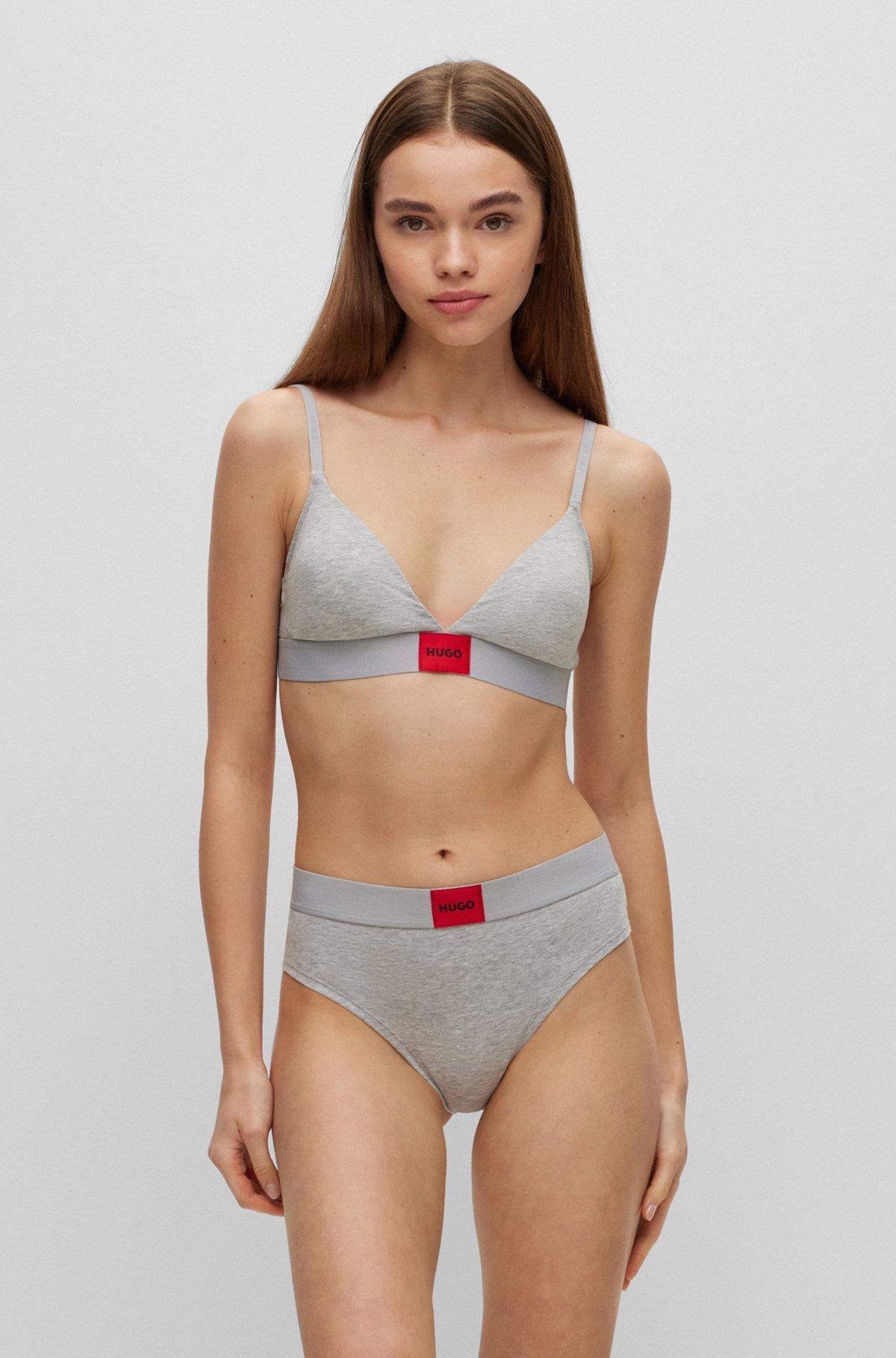 Stretch-cotton triangle bra with red logo label Product Image