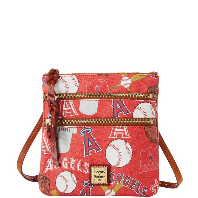 Dooney & Bourke Womens MLB Angels Triple Zip Crossbody Coated Cotton Shoulder Bag in Red Product Image